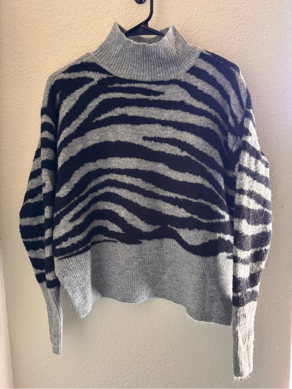 Grey and Black Zebra Print Mock Neck Sweater Nine West
